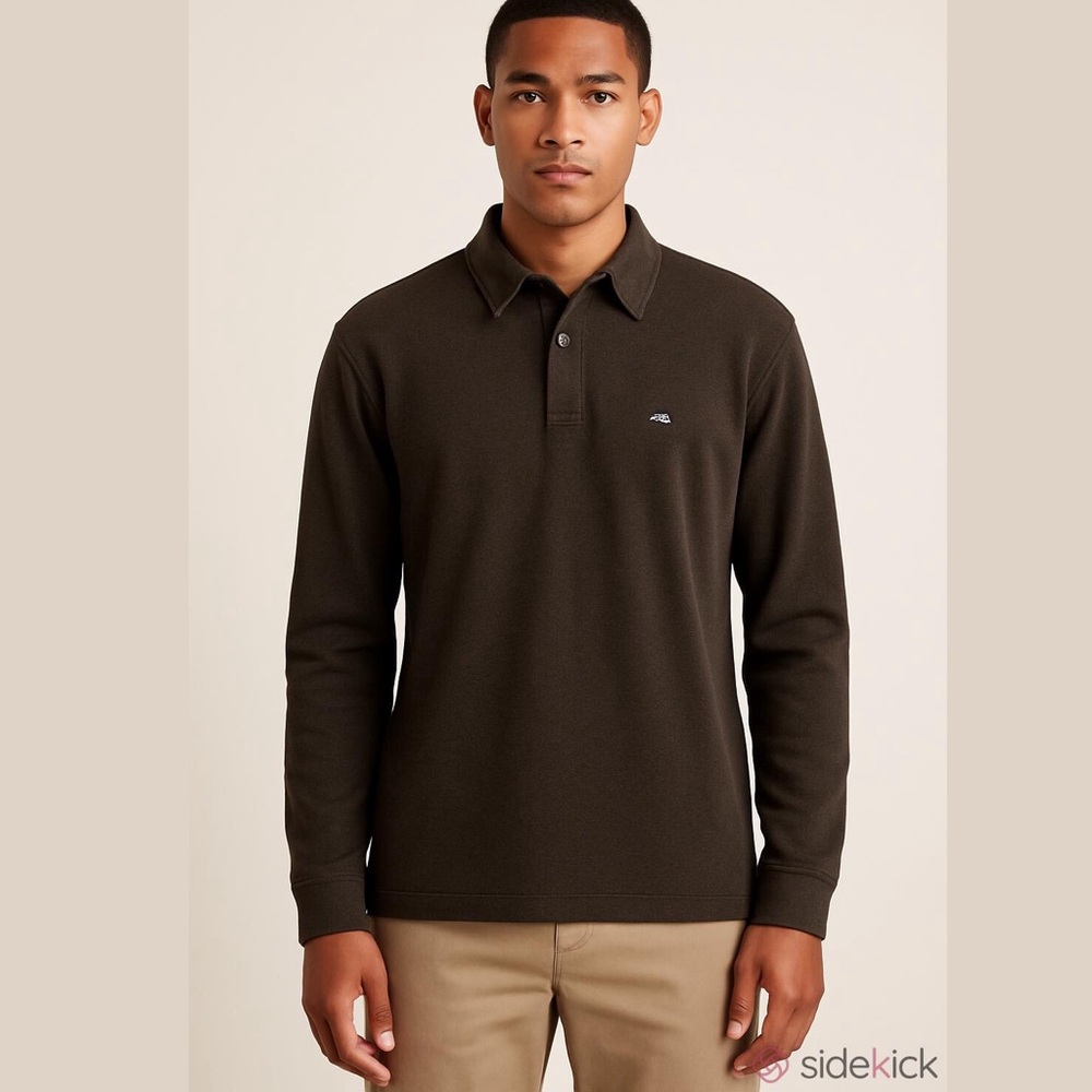 Roots Canada Long Sleeve Polo Shirt Mens XL Brown